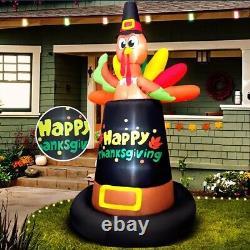 Thanksgiving Turkey Pilgrim Hat Airblown Inflatable Decor LED BlowUp Autumn Fall