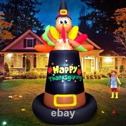 Thanksgiving Turkey Pilgrim Hat Airblown Inflatable Decor LED BlowUp Autumn Fall