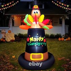 Thanksgiving Turkey Pilgrim Hat Airblown Inflatable Decor LED BlowUp Autumn Fall