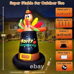 Thanksgiving Turkey Pilgrim Hat Airblown Inflatable Decor LED BlowUp Autumn Fall