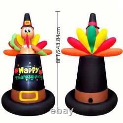 Thanksgiving Turkey Pilgrim Hat Airblown Inflatable Decor LED BlowUp Autumn Fall