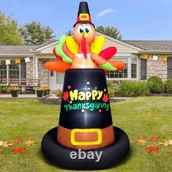 Thanksgiving Turkey Pilgrim Hat Airblown Inflatable Decor LED BlowUp Autumn Fall