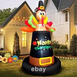 Thanksgiving Turkey Pilgrim Hat Airblown Inflatable Decor LED BlowUp Autumn Fall