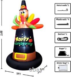 Thanksgiving Turkey Pilgrim Hat Airblown Inflatable Decor LED BlowUp Autumn Fall