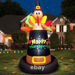 Thanksgiving Turkey Pilgrim Hat Airblown Inflatable Decor LED BlowUp Autumn Fall