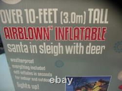 Trim-A-Home 10' Tall X-mas Airblown Inflatable Santa In Sleigh With Reindeer NIB
