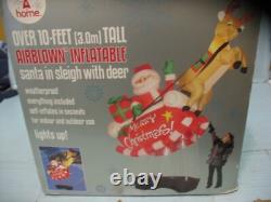 Trim-A-Home 10' Tall X-mas Airblown Inflatable Santa In Sleigh With Reindeer NIB