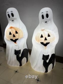 Two (2) Vintage Working Blow Mold 34 Empire Halloween Ghost Pumpkin and Cat