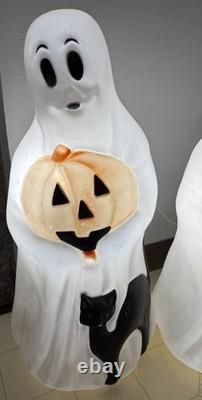 Two (2) Vintage Working Blow Mold 34 Empire Halloween Ghost Pumpkin and Cat