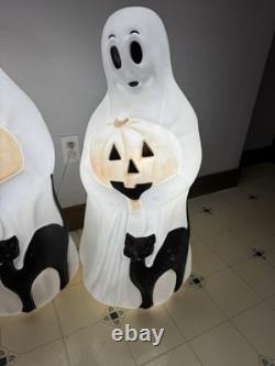 Two (2) Vintage Working Blow Mold 34 Empire Halloween Ghost Pumpkin and Cat