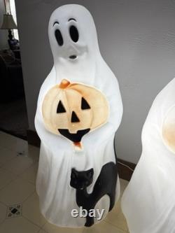 Two (2) Vintage Working Blow Mold 34 Empire Halloween Ghost Pumpkin and Cat
