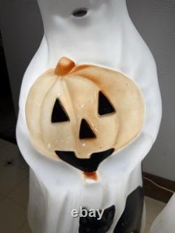 Two (2) Vintage Working Blow Mold 34 Empire Halloween Ghost Pumpkin and Cat