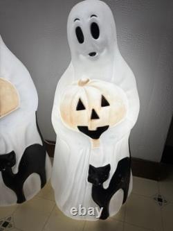 Two (2) Vintage Working Blow Mold 34 Empire Halloween Ghost Pumpkin and Cat