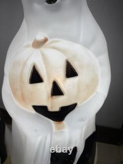 Two (2) Vintage Working Blow Mold 34 Empire Halloween Ghost Pumpkin and Cat
