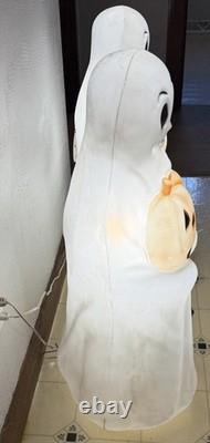 Two (2) Vintage Working Blow Mold 34 Empire Halloween Ghost Pumpkin and Cat