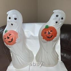 Two VINTAGE HALLOWEEN BLOW MOLD GENERAL FOAM GHOST & PUMPKIN 34 INCHES LARGE