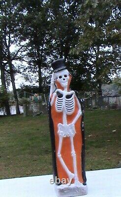 Union Products Halloween Blow Mold Lighted Skeleton with Tombstone Vintage 1997