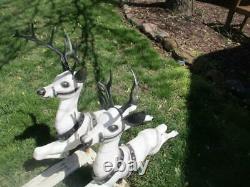 VERY RARE! ALL EIGHT BECO BLOW MOLD SANTA's REINDEER #990 WithANTLERS & SUPPORTS
