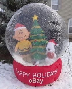 VIDEO Gemmy Inflatable Airblown Peanuts Charlie Brown Snoopy Animated Snow Globe