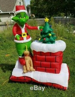 VIDEO! Santa Grinch Tree Chimney Rooftop Animated Christmas Airblown Inflatable