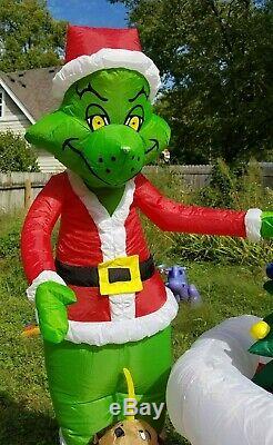 VIDEO! Santa Grinch Tree Chimney Rooftop Animated Christmas Airblown Inflatable