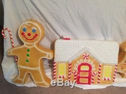 VINTAGE Christmas Blow Mold Gingerbread pair, Tree and House-Union Products