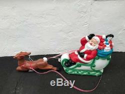 VINTAGE General Foam Santa In Sleigh and Reindeer Blow Mold Yard Decoration
