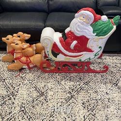 VINTAGE Grand Venture Santa Claus Sleigh 3 Reindeer Christmas Lighted Blow Mold