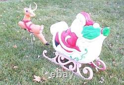VINTAGE Grand Venture Santa Claus Sleigh & Reindeer Lighted Blow Mold