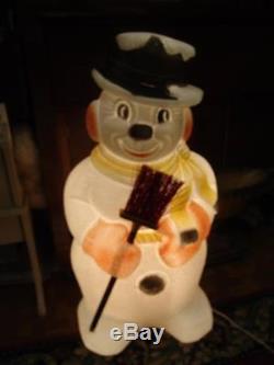 VINTAGE POLORON LG SNOWMAN WithBROOM YARD LIGHT BLOW MOLD 31T NO FLAWS PAINT LOS