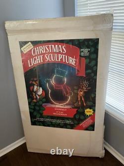 VINTAGE SUPER RARE MR CHRISTMAS SNOWMAN 48x33 CHRISTMAS LIGHT SCULPTURE WithSTAND