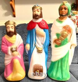 VTG 14 Pcs 23 NATIVITY SET JESUS MARY WISEMEN CHRISTMAS BLOW MOLD LIGHT UP YARD