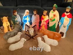 VTG 15 Pcs 23 NATIVITY SET JESUS MARY WISEMEN CHRISTMAS BLOW MOLD LIGHT UP YARD