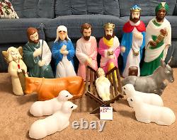 VTG 15 Pcs 23 NATIVITY SET JESUS MARY WISEMEN CHRISTMAS BLOW MOLD LIGHT UP YARD