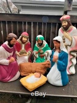 VTG Blow Mold Plastic Christmas Nativity Scene Yard Decorations 7pc Lot Camel