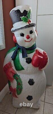 VTG Christmas Snowman Blow Mold With Wreath And Scarf 45 Tall