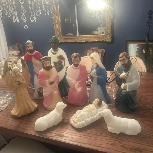 Vtg Empire Blow Mold Nativity 10 Piece 17-22 Christmas Light +angel Blow Mold