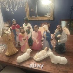 VTG Empire Blow Mold Nativity 10 Piece 17-22 Christmas Light +Angel Blow Mold