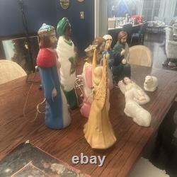 VTG Empire Blow Mold Nativity 10 Piece 17-22 Christmas Light +Angel Blow Mold
