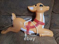 VTG Grand Venture Lighted Santa Reindeer Christmas Blow Mold Yard Decor CLEAN