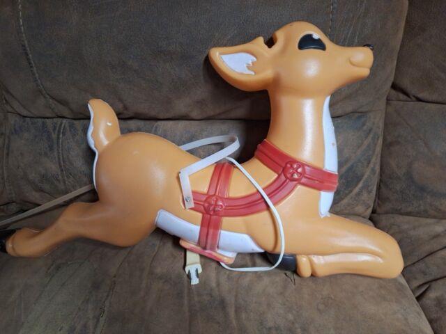 Vtg Grand Venture Lighted Santa Reindeer Christmas Blow Mold Yard Decor Clean