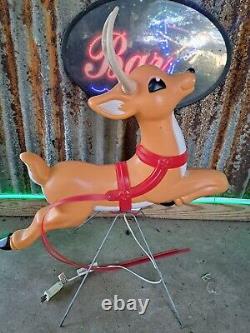 VTG Grand Venture Lighted Santa Reindeer Christmas Blow Mold Yard Decor CLEAN