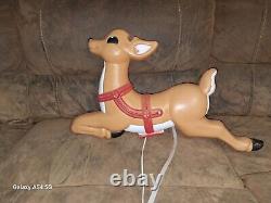 VTG Grand Venture Lighted Santa Reindeer Christmas Blow Mold Yard Decor CLEAN