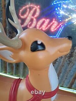 VTG Grand Venture Lighted Santa Reindeer Christmas Blow Mold Yard Decor CLEAN