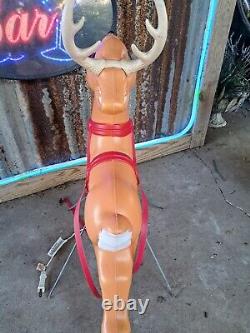 VTG Grand Venture Lighted Santa Reindeer Christmas Blow Mold Yard Decor CLEAN