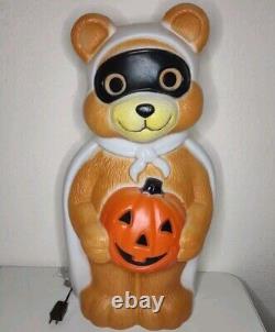 VTG HALLOWEEN BEAR Blow Mold Pumpkin Masked Bandit Lighted Yard Decor Teddy