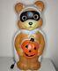 Vtg Halloween Bear Blow Mold Pumpkin Masked Bandit Lighted Yard Decor Teddy