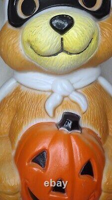 VTG HALLOWEEN BEAR Blow Mold Pumpkin Masked Bandit Lighted Yard Decor Teddy