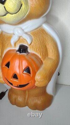 VTG HALLOWEEN BEAR Blow Mold Pumpkin Masked Bandit Lighted Yard Decor Teddy