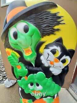 VTG Halloween Sun Hill 2 Sided Blow Mold-Witch Cat Pumpkin Skeleton Pumpkin Moon